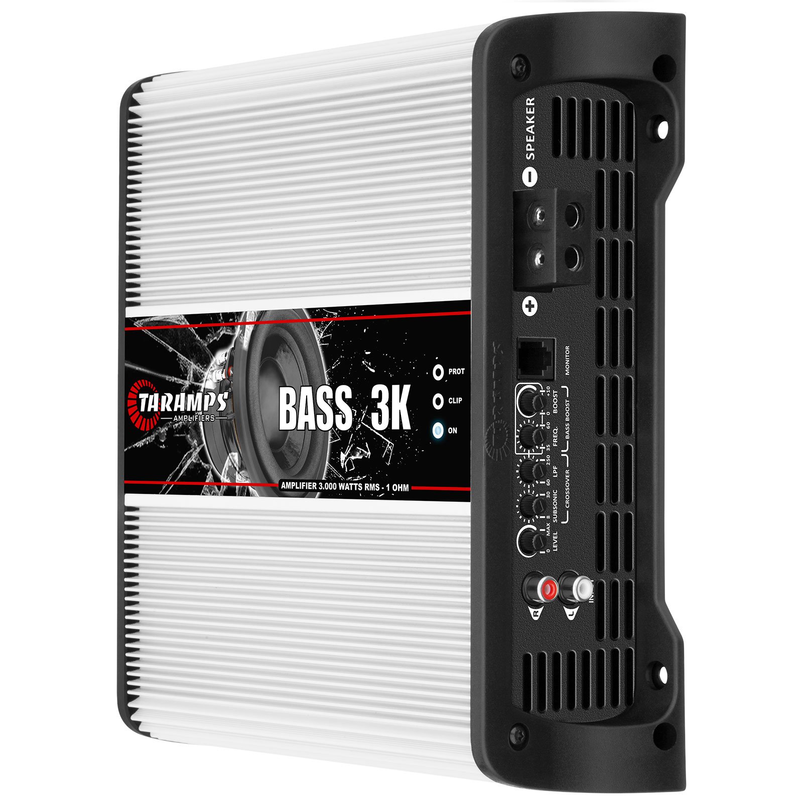 Taramps Bass 3k 1 Channel of 1 Ohm 3000 Watts RMS Class D Amplifier Mono Car Audio 14.4 VDC, Monoblock, Max Power Amp, White