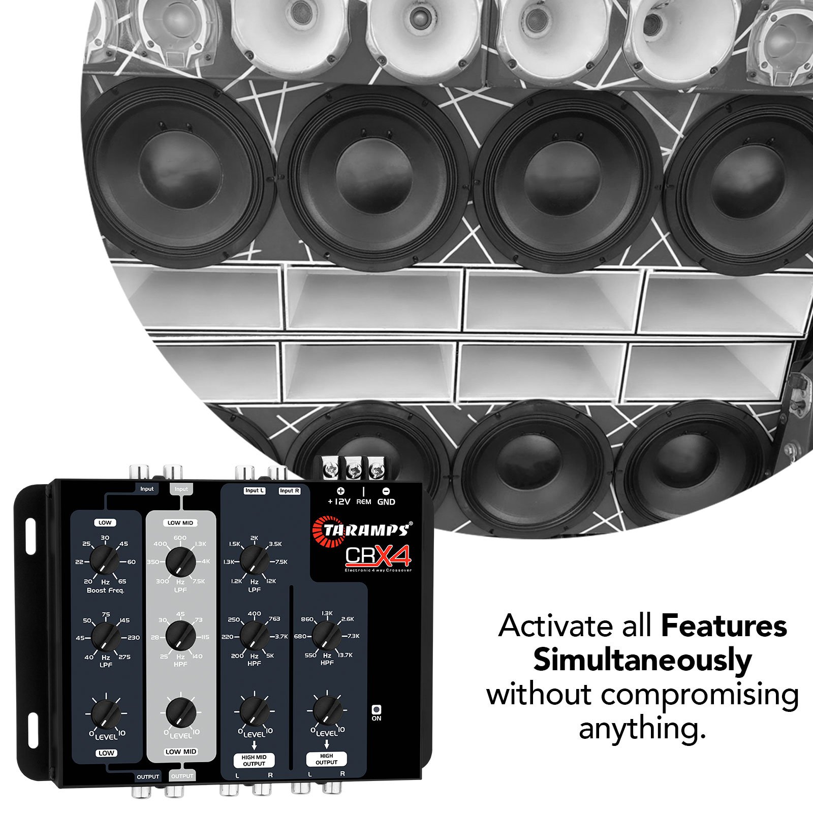 Crossover Taramps Crx4 4 Way Rca Channels 8 Volts Rms Car Audio Processor Stereo Equalizer Great for Low High with Bass Boost