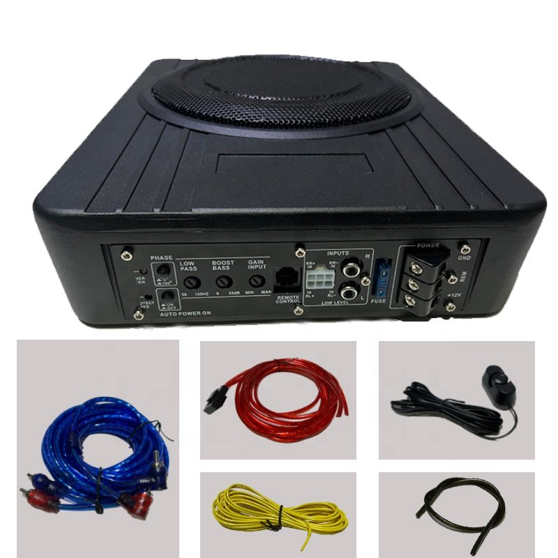 Hot Model 8 Inch 12v Underseat Car Subwoofer 600 Watts Big Power Aluminium Alloy Flat Car Amplifier Subwoofer