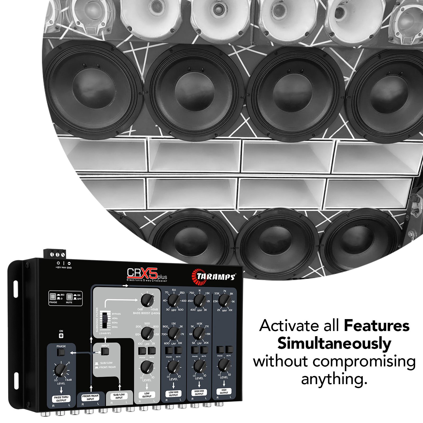 Crossover Taramps Crx5 5 Way Rca Car Audio Processor Stereo Equalizer Great for Low High with Bass Boost