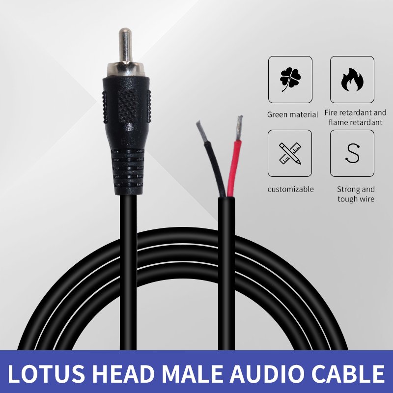 Custom 2m RCA Male Plug To Bare Stripped Wire Tinned Ends Audio Cable