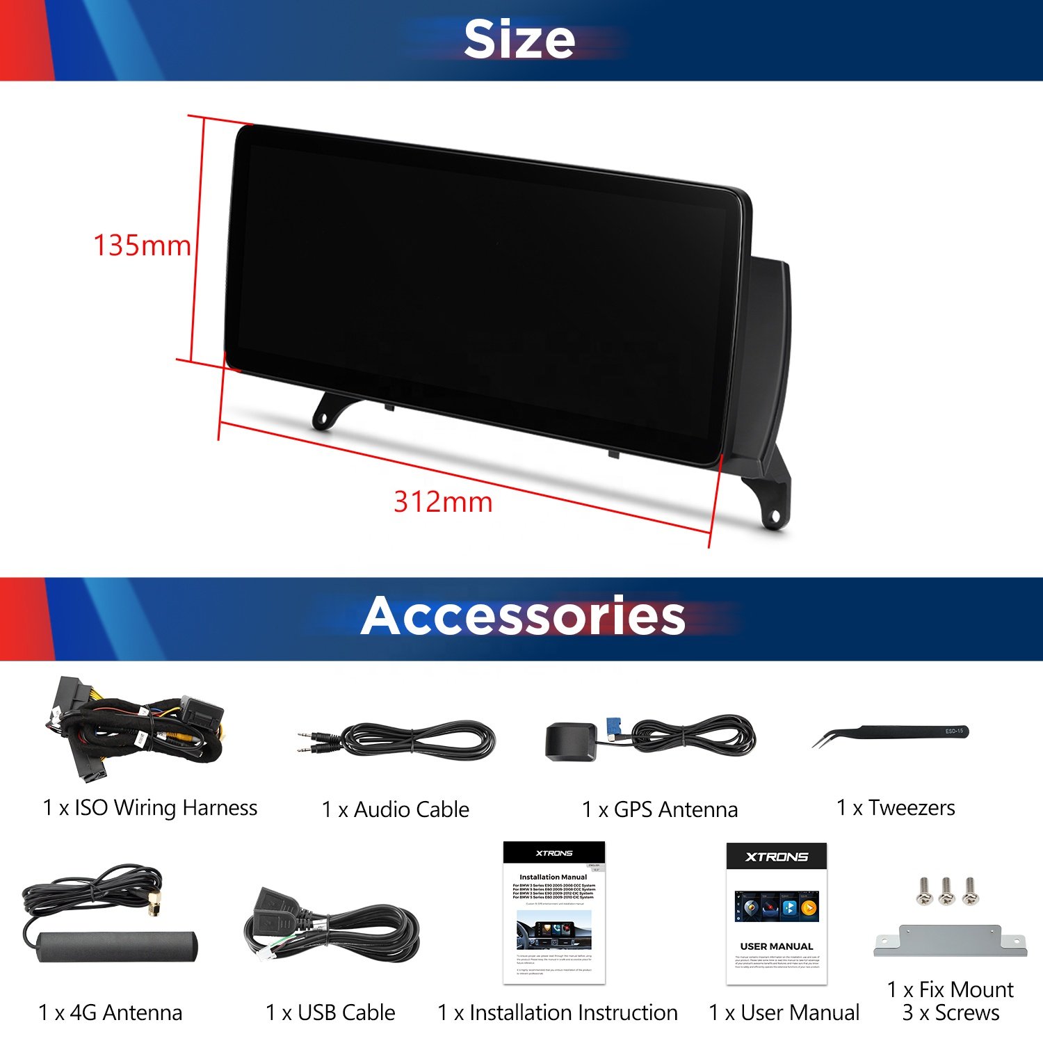 XTRONS 12.3" Android 13 Octa Core Car Screen for BMW 5 Series E60 E61 2005-2010 Carplay Android Auto 4G LTE Car Android Player