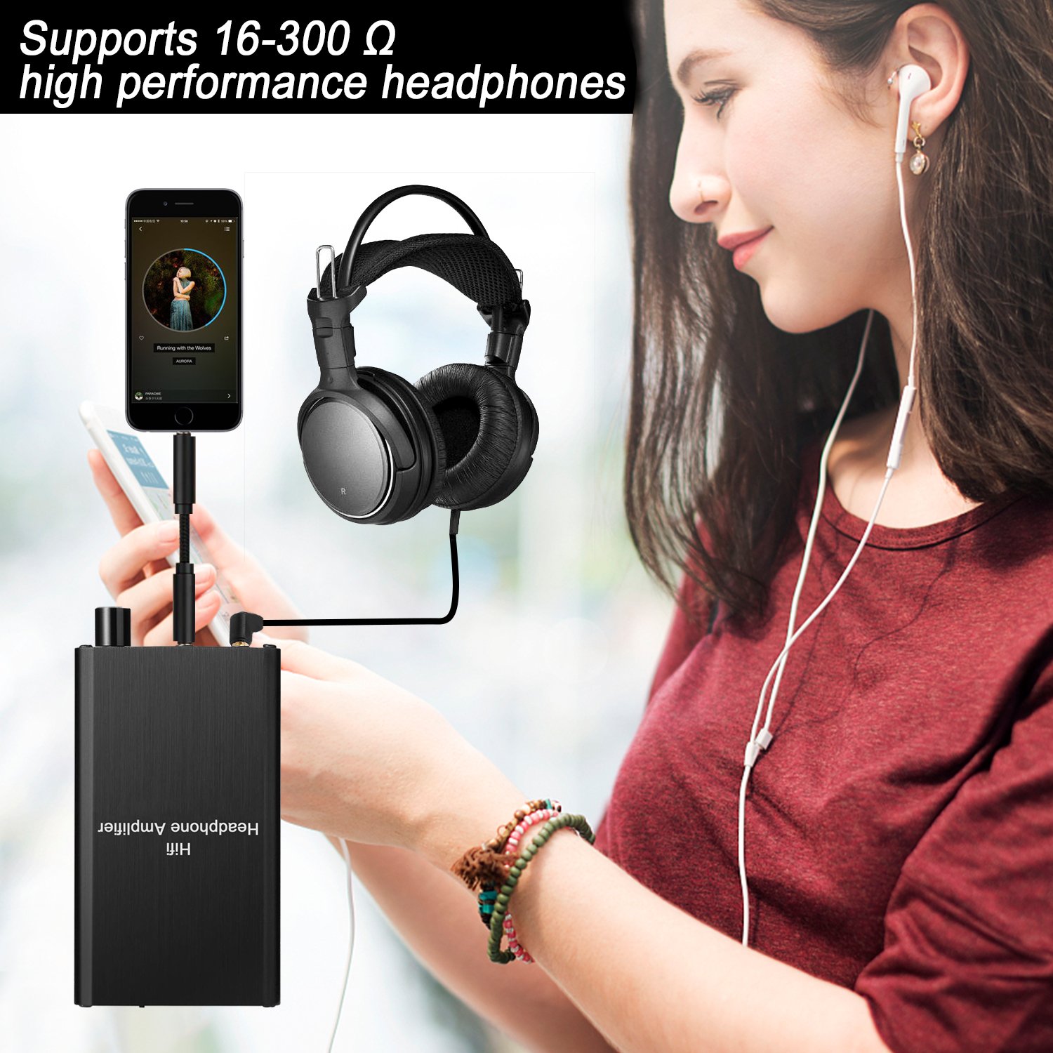 Support 16-300ohm Portable Headphone Amplifier Professional 3.5mm Jack Audio AMP