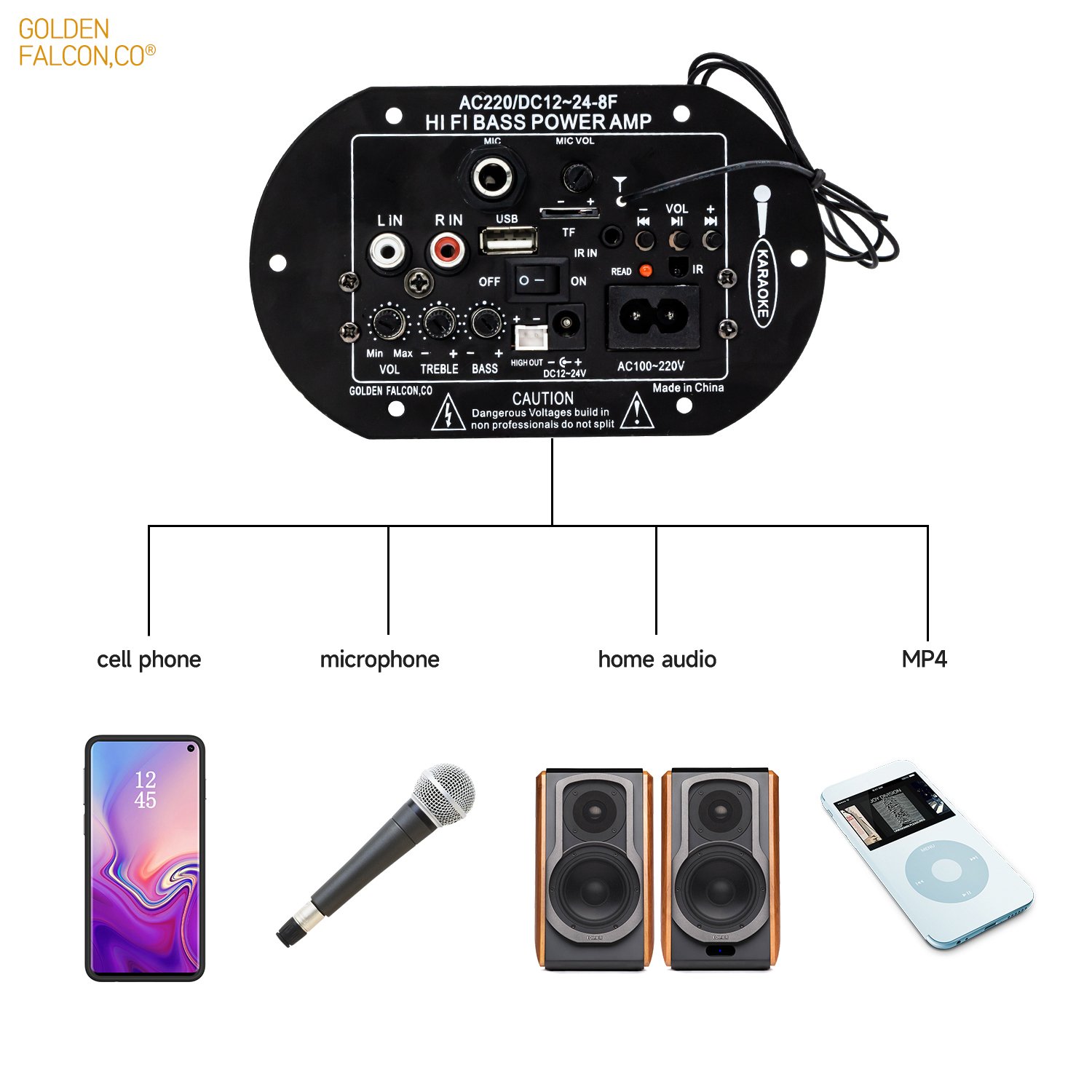 12V/24V 220V Digital Amplifier Board TDA2009 HIFI Bass Power Amplifier Subwoofer Single Microphone AMP Car Audio Amplifier