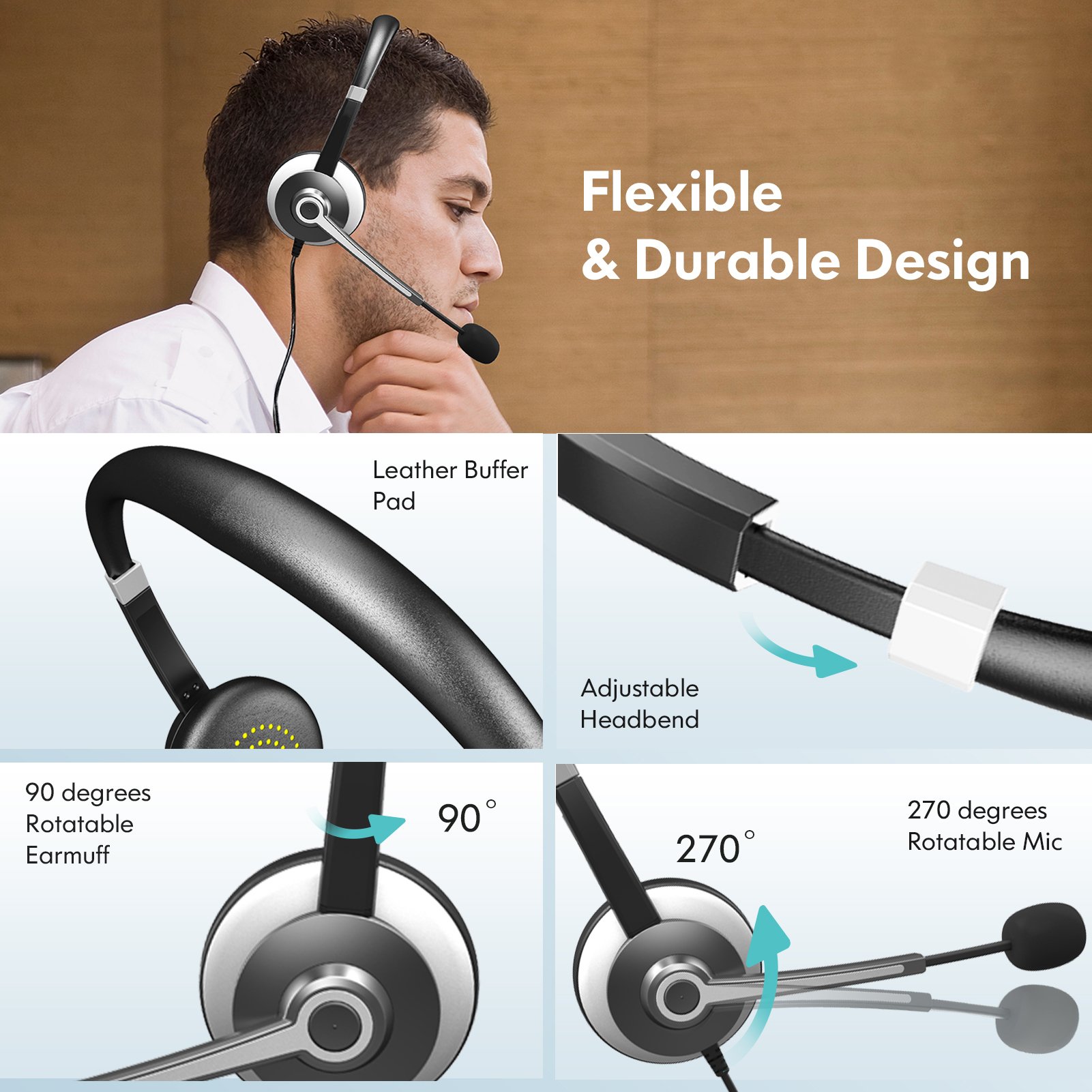 Wired USB headset office computer headset headband headset with microphone and noise cancelling microphone