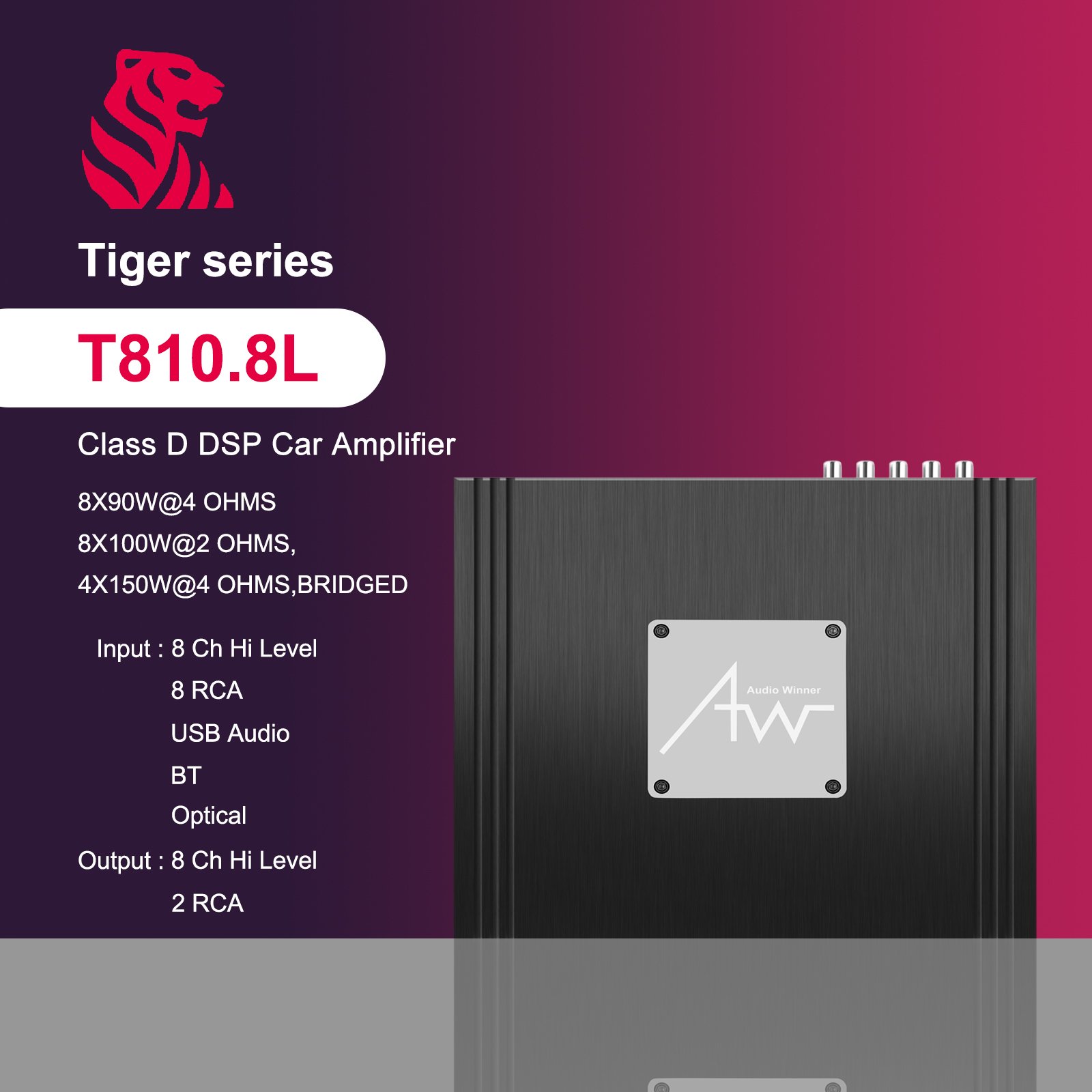 Audiowinner T810.8L HiFi New Arrival Professional 8 Channel Car Audio Dsp Amplificadores Power Amplifier
