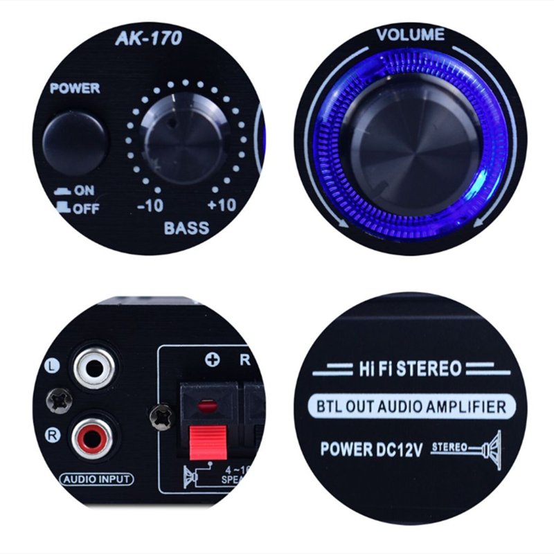 HIFI Power Amplifier Car Home Theater Digital Power Audio for Speaker Treble Bass Control FM USB AK170 400W