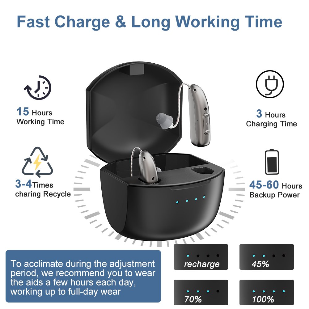 R03L1 Rechargeable Hearing Aids with App, Digital BTE Hearing Amplifier Receiver In Canal High Sound Quality