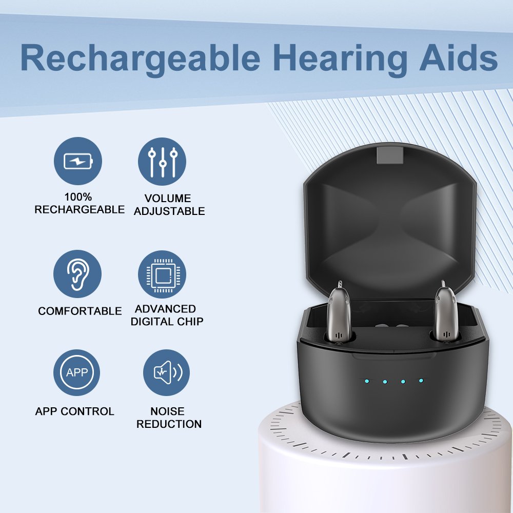 R03L1 Rechargeable Hearing Aids with App, Digital BTE Hearing Amplifier Receiver In Canal High Sound Quality