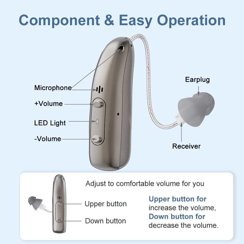 R03L1 Rechargeable Hearing Aids with App, Digital BTE Hearing Amplifier Receiver In Canal High Sound Quality