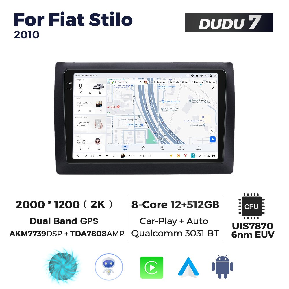 MEKEDE Android Car Stereo Car Video Car Multimedia DUDU 2K Touch Screen 12+512GB System7870 DSP7739 for FiatStilo2010