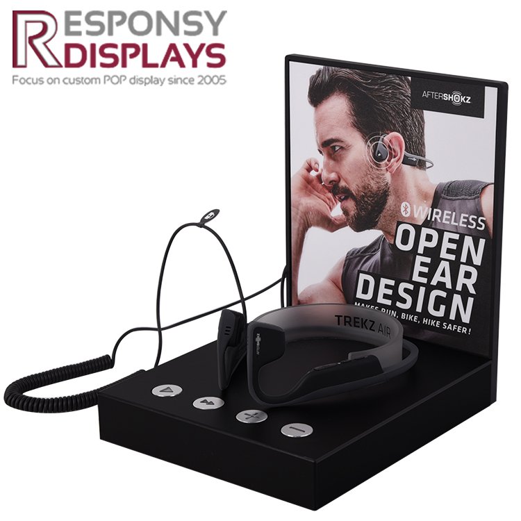 Open-Ear Wireless Bone Conduction Acrylic Metal Wood Sports Headphones Display Stand for Consumer Electronics