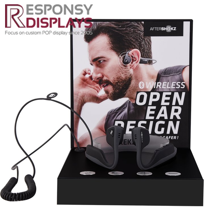 Open-Ear Wireless Bone Conduction Acrylic Metal Wood Sports Headphones Display Stand for Consumer Electronics