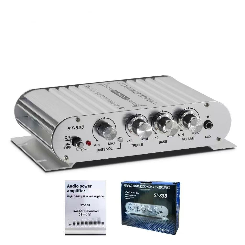 Wholesale ST-838 Digital 2-Channel Subwoofer Amplifier Mini Home Sound System FM Radio Tuner KTV Car Audio 12V Power Amplifier