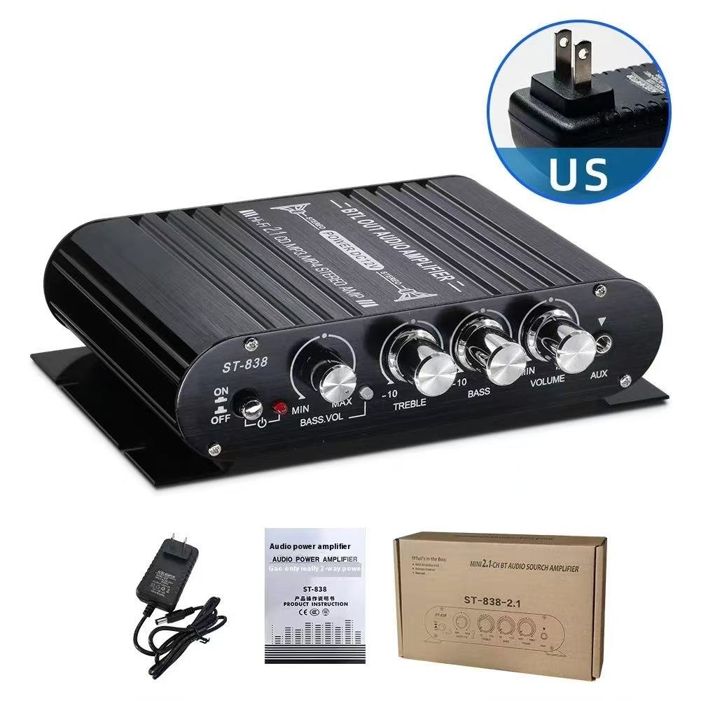 Wholesale ST-838 Digital 2-Channel Subwoofer Amplifier Mini Home Sound System FM Radio Tuner KTV Car Audio 12V Power Amplifier