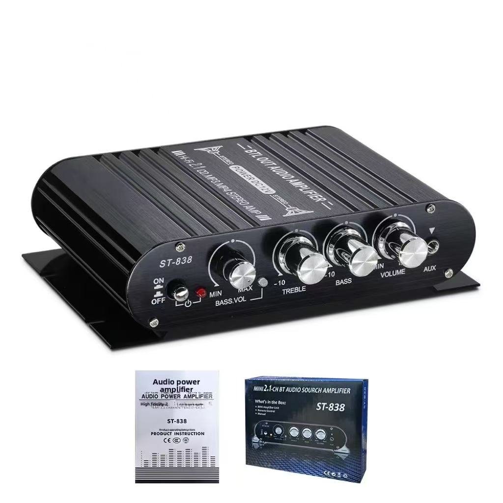 Wholesale ST-838 Digital 2-Channel Subwoofer Amplifier Mini Home Sound System FM Radio Tuner KTV Car Audio 12V Power Amplifier