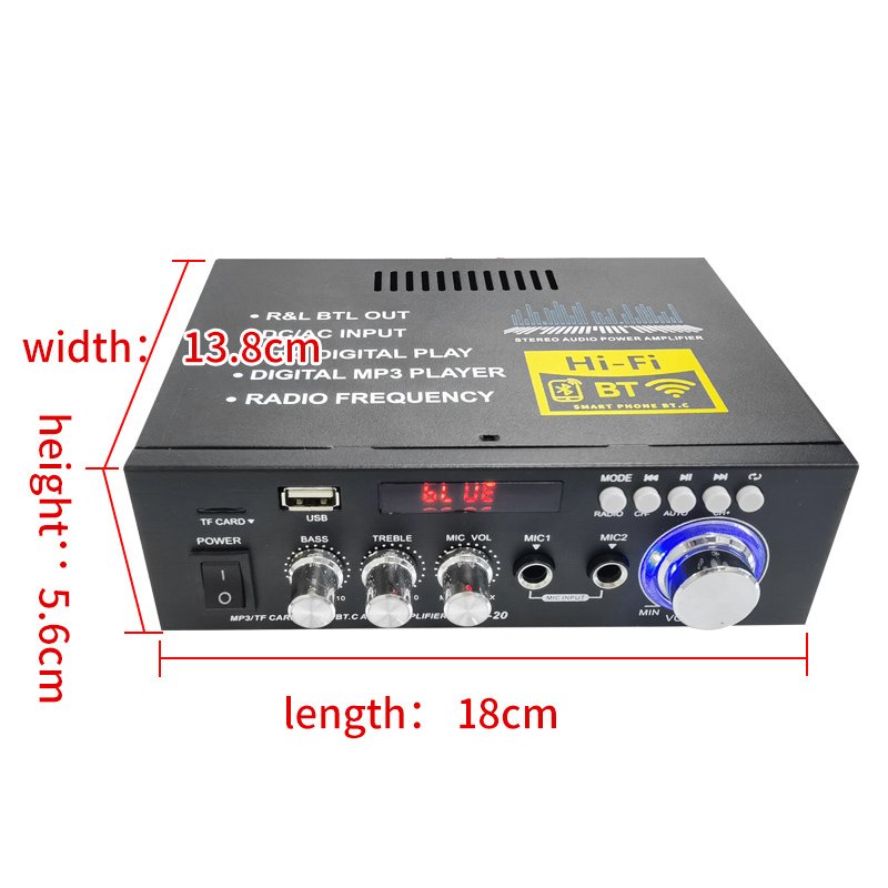 Factory Supply Mini Karaoke Home Car Stereo Subwoofer Bass 2 Channel Power Audio Amplifiers with USB & Mixer for Home & Car