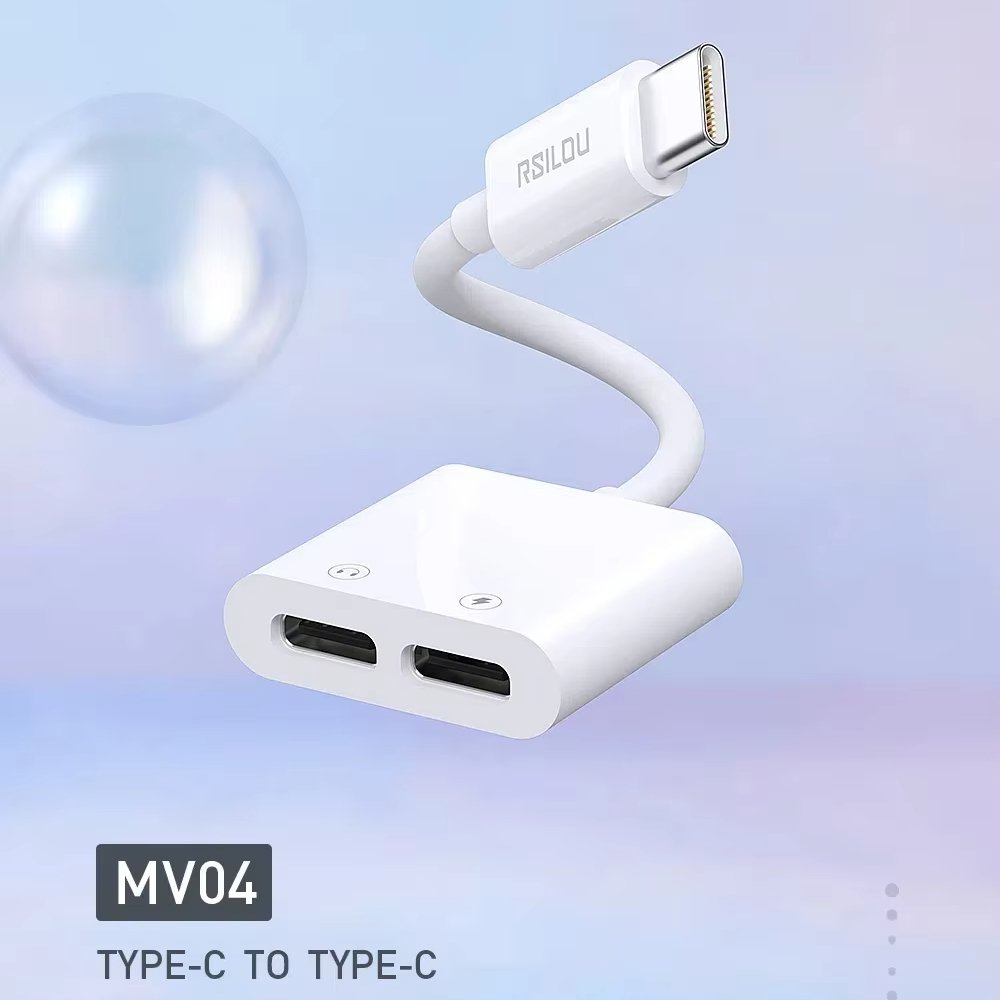 RSILOU MV01-5 Type-C & Lighting DUAL-PORT Audio & Charging Cable Charger USB cable Fast Charging power delivery for Mobile Phone