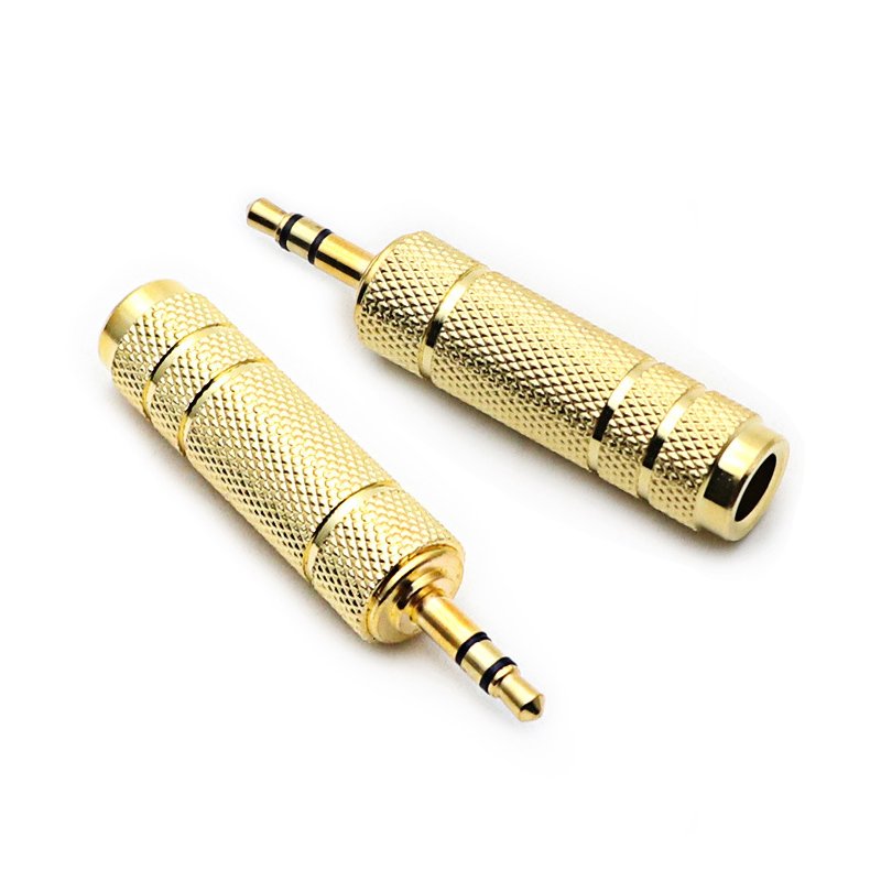 Metal Speaker Accessories Dual Channel 3.5mm Male to 6.35 Female Plug Audio Adapter Plugs