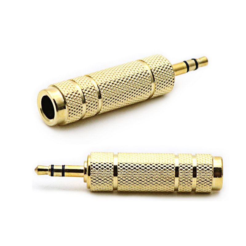 Metal Speaker Accessories Dual Channel 3.5mm Male to 6.35 Female Plug Audio Adapter Plugs