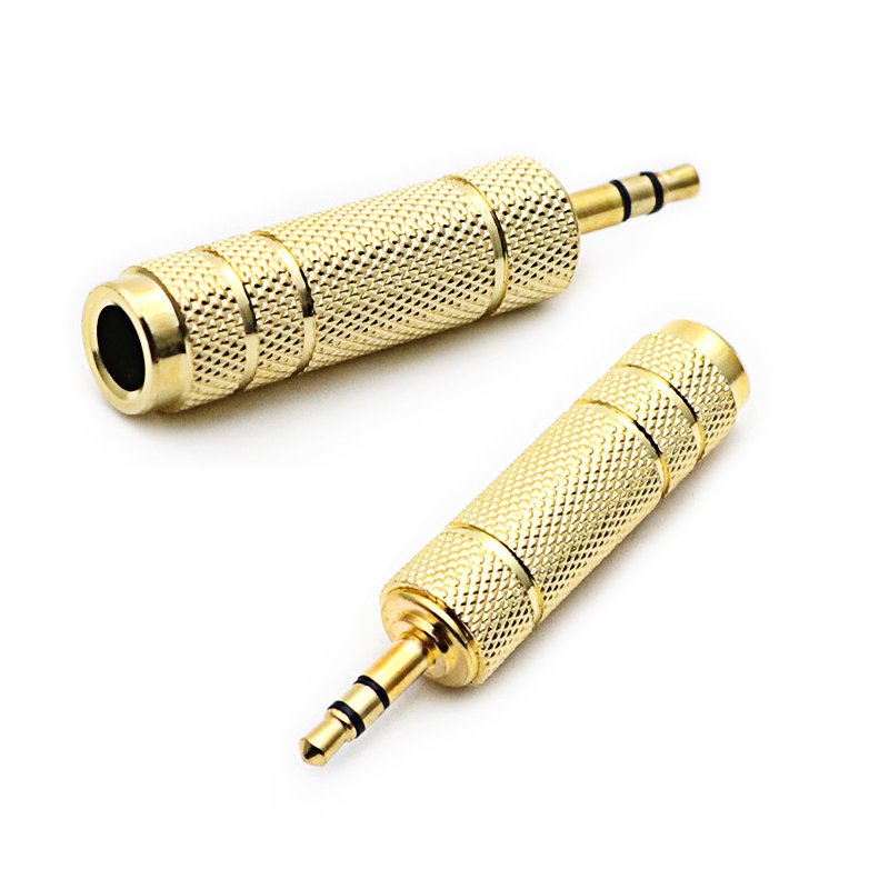 Metal Speaker Accessories Dual Channel 3.5mm Male to 6.35 Female Plug Audio Adapter Plugs