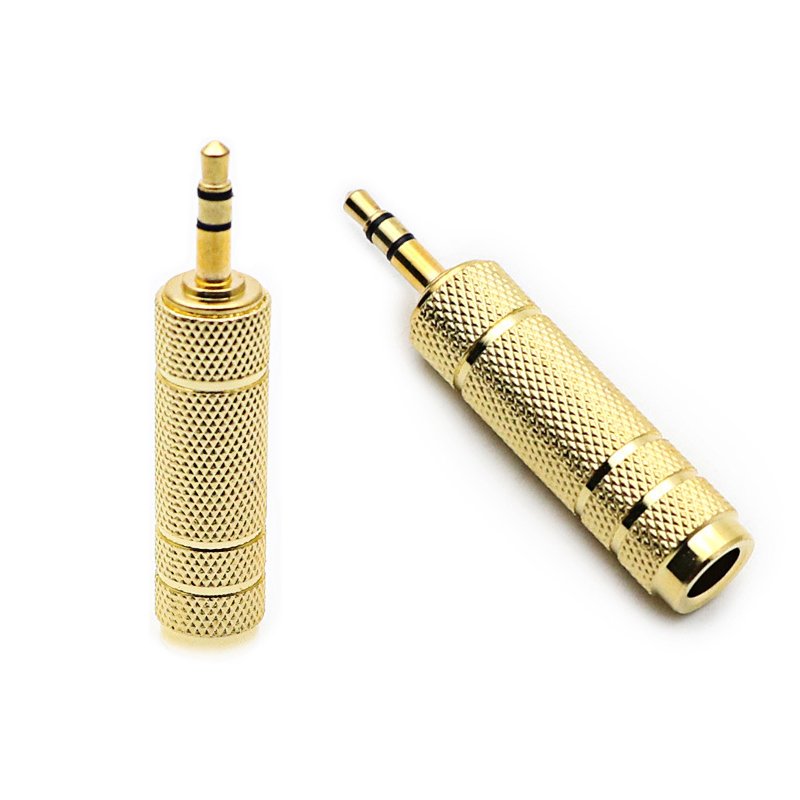Metal Speaker Accessories Dual Channel 3.5mm Male to 6.35 Female Plug Audio Adapter Plugs
