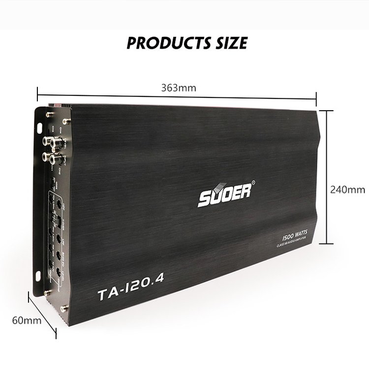 Suoer TA-120.4 Modern Design 1000w 1500w 1800w 4 Channels Full Range Class AB Amplifier Car Stereo 4 Channel