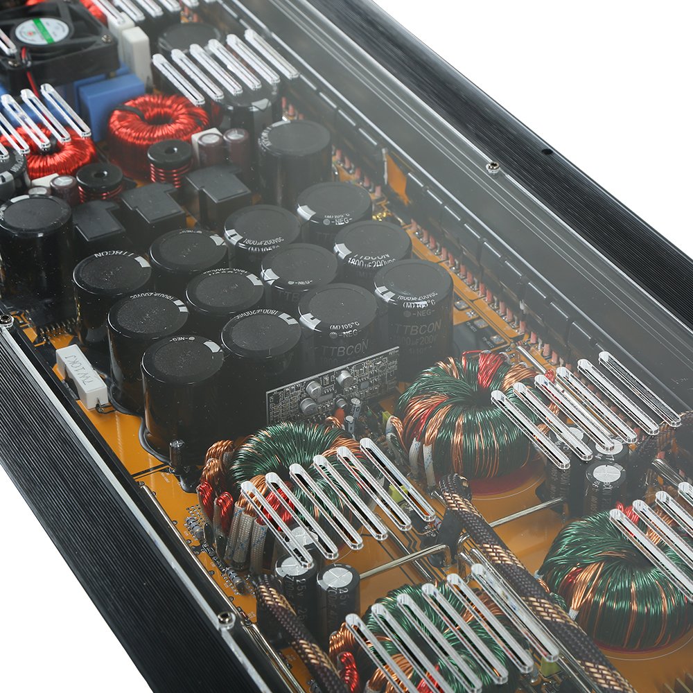 Teampie 12V RMS 8000W Class D Monoblock Strappable Car Power Amplifier for Subwoofer TP-7500.1D Acrylic