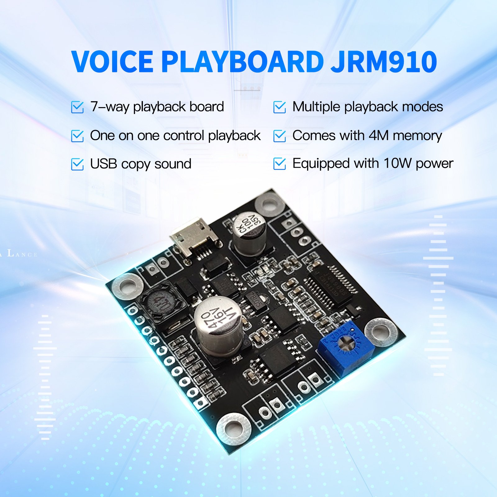 JRM910 High-Power USB Voice Playback Module 6-35V 10W Amplifier Board for MP3 Player Acoustic Components Audio Accessories