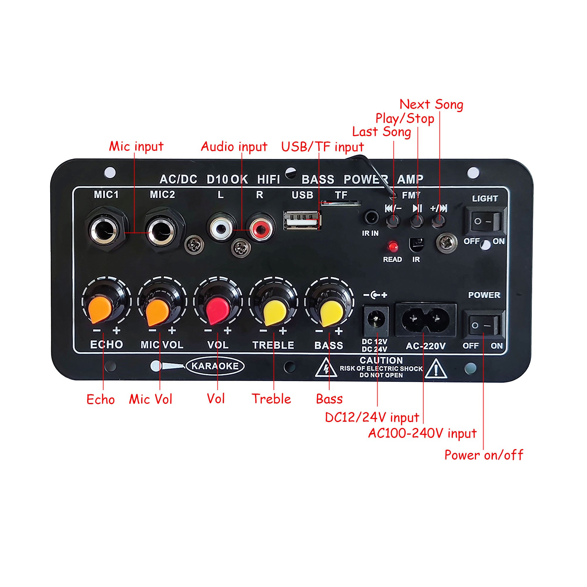 D10 Amplifier Board BT AUX TF Card USB 30-120W for 4 Ohm 40W Speaker 110V 220V 12V 24V Audio Amp Module