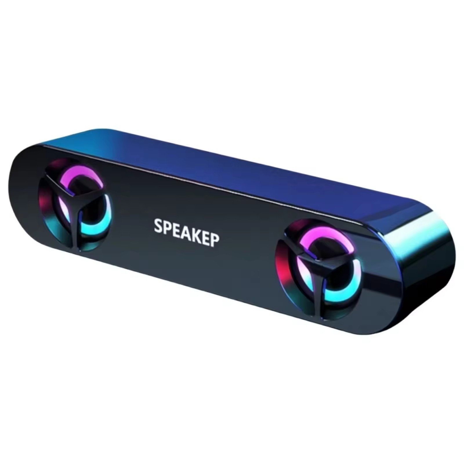Cheap E-1408 AUX wired soundbar RGB 7-colors light 2-horn subwoofer 6W laptop/desktop/TV wireless Bluetooth speaker