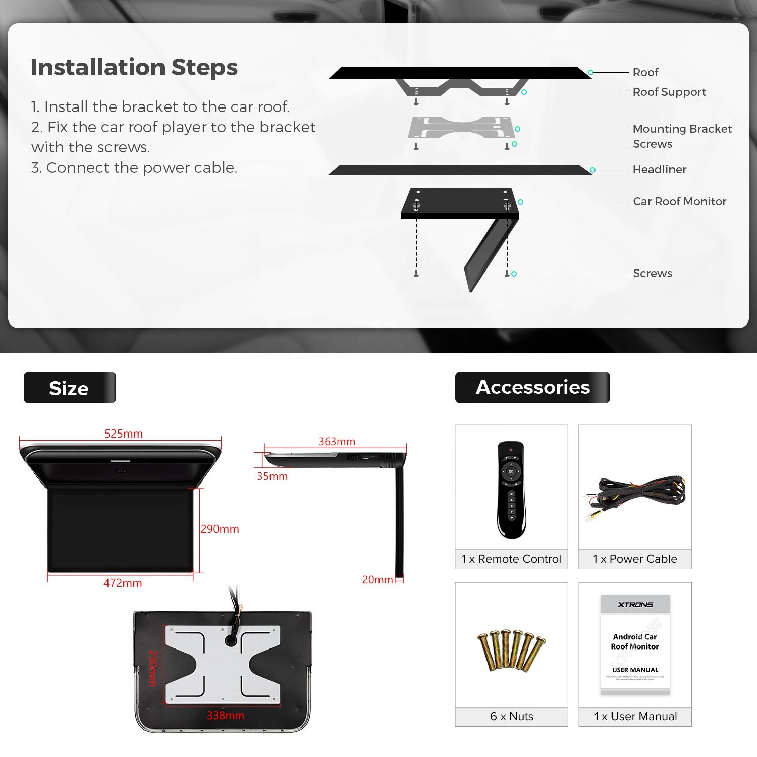 XTRONS 19.5" 8K IPS Car Screen Bus TV Monitor Advertising Display Built in Speaker Ceiling Multimedia Android Car Roof Monitor