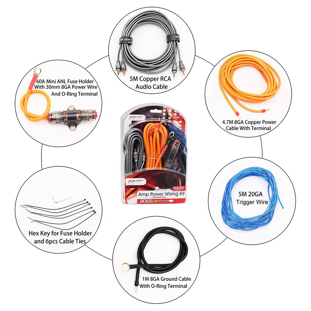 8 Gauge Complete Amp Kit True 8 AWG Amplifier Subwoofer Installation Wiring Wire Install Cables