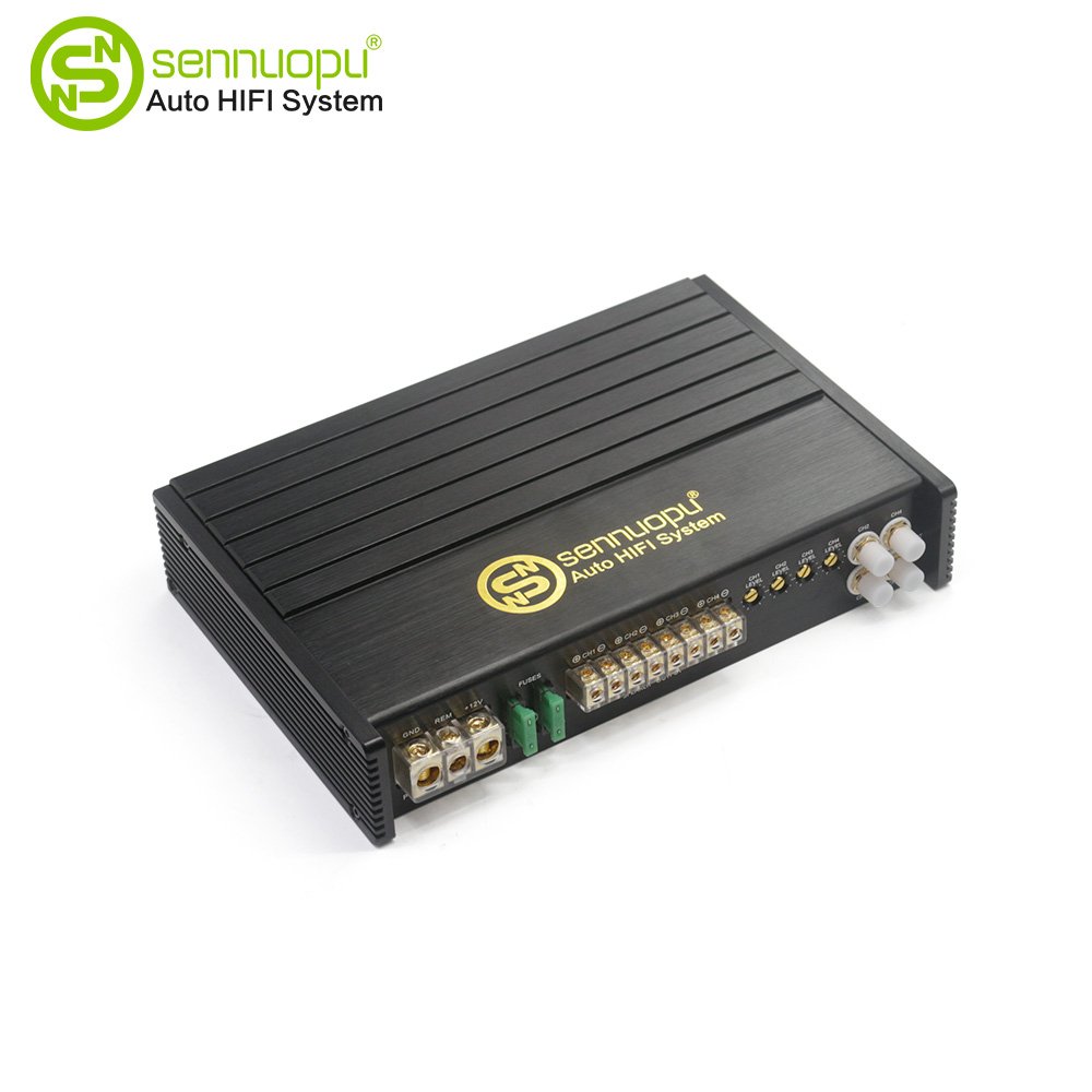 Sennuopu HQ-200.4A 4-Channel Class AB Car Amplifier with Aluminium Housing Equalizers and Crossovers for Class D Monos
