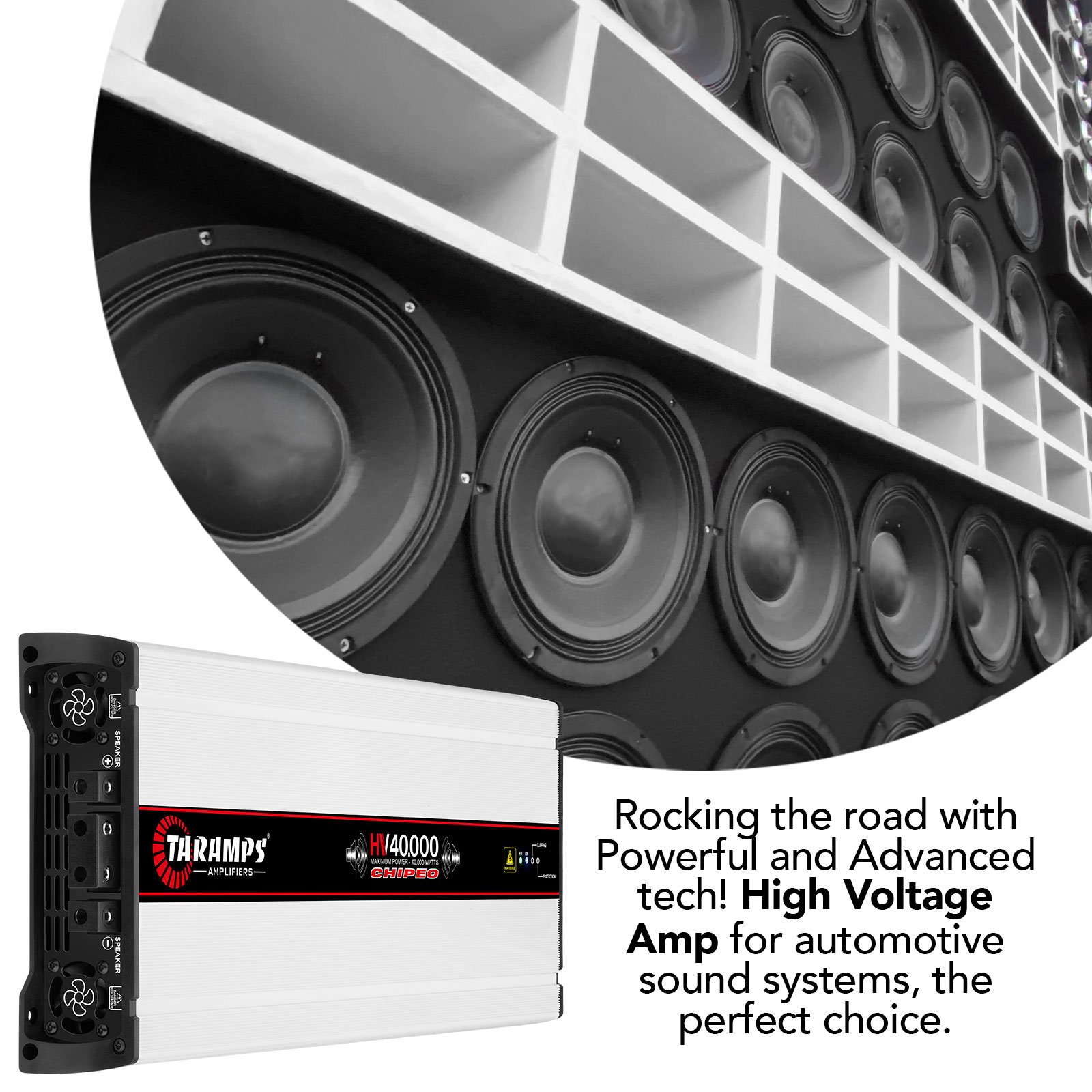 Taramps Hv 40.000 Chipeo Class D 40.000 Watts Rms Anti-short Circuit Protection 227VDC at 0.5 Ohm-18 Batteries High Voltage Amp