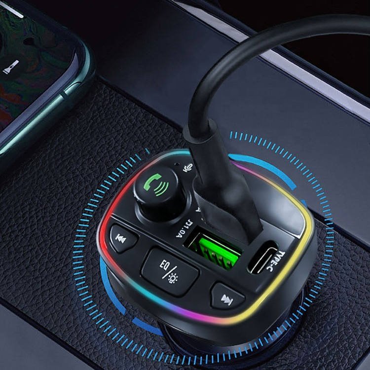 Car Bluetooth FM Transmitter Wireless Mp3 Player Handsfree Audio Receiver Ambient Light FM Transmitter Type-C 3.1A Quick Charger