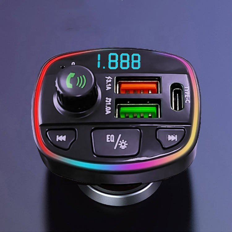 Car Bluetooth FM Transmitter Wireless Mp3 Player Handsfree Audio Receiver Ambient Light FM Transmitter Type-C 3.1A Quick Charger