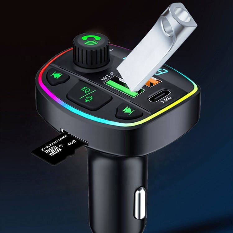 Car Bluetooth FM Transmitter Wireless Mp3 Player Handsfree Audio Receiver Ambient Light FM Transmitter Type-C 3.1A Quick Charger