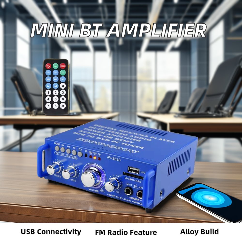 HiFi Mini Bluetooth Amplifier for MP3 Player 110V/220V Audio Stereo Power 12V Car Amplifier with FM Tuner Radio 12V Home Use