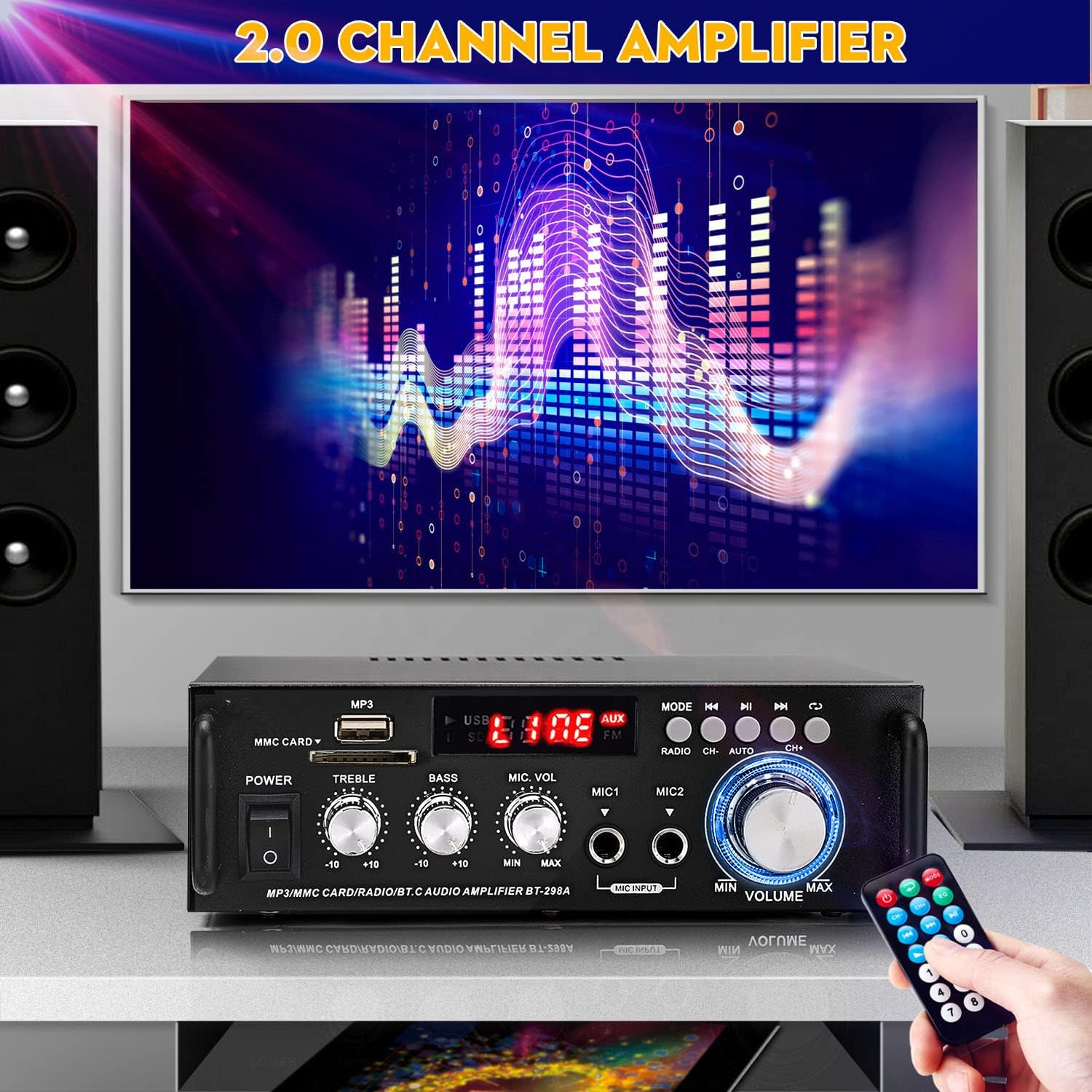 BT-298A Home Amplifiers Audio Display 300Wx2 Wireless Blue Tooth 5.0 Amplifier Home Audio for Brazilian Amplifier Car Audio