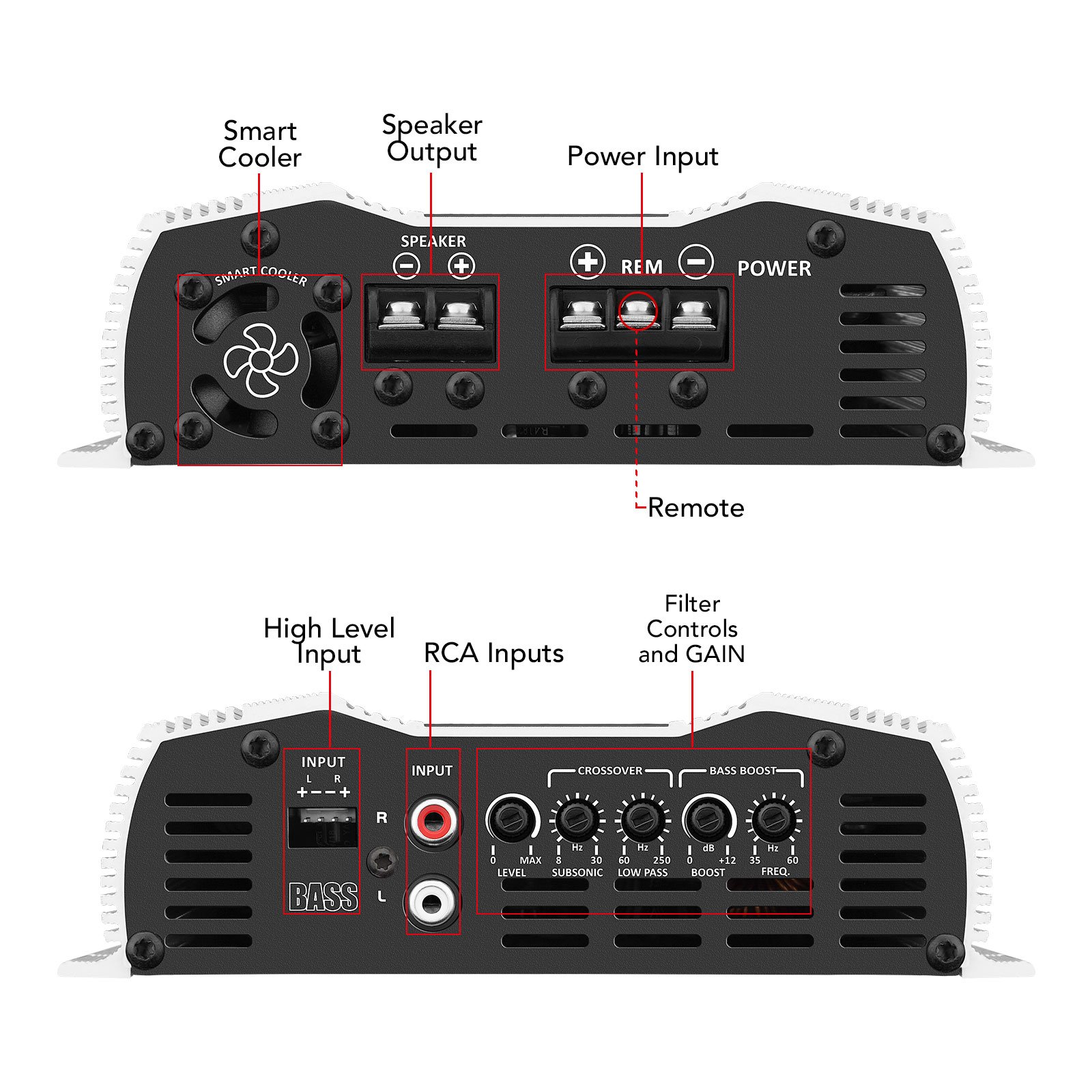 Taramps Bass 800 Amplifier 800 Watts RMS 1 Channel 2 Ohms Monoblock Class D Great for Sub and Car Audio System Low Bass Boost
