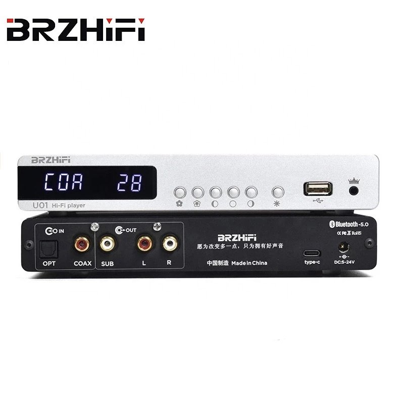 BRZHIFI AUDIO Lossless ES9038 Decoder BT 5.0 USB Flash Player Digital Input Coaxial Fiber Optic Car Home Theater App Player