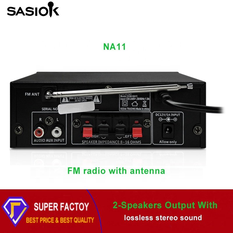 NA11 AC/DC 2 Power Sources Super Low Price BT/USB/SD/MMC/AUX/MP3 Audio Input & Playback Home/car Amplifier with FM Radio/LED.