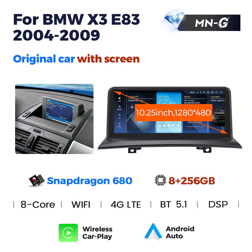 ID8 MEKEDE 10.25'' Android 12 8+256G CAR VIDEO for Bmw X3 E83 Without Screen 2004-2009 Stereo Car-play Voice Control Radio