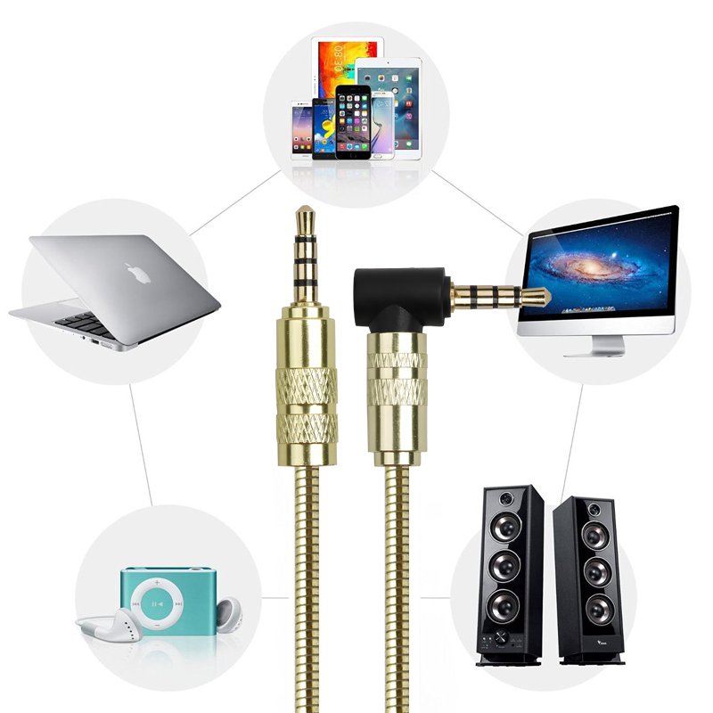 3.5mm to 3.5mm 90 Degree Audio Cable Metal Jacket Aux Cable for Speaker/Mobile Phone/Headphone/Amplifier/PC//Flat/MP3/MP4/Car