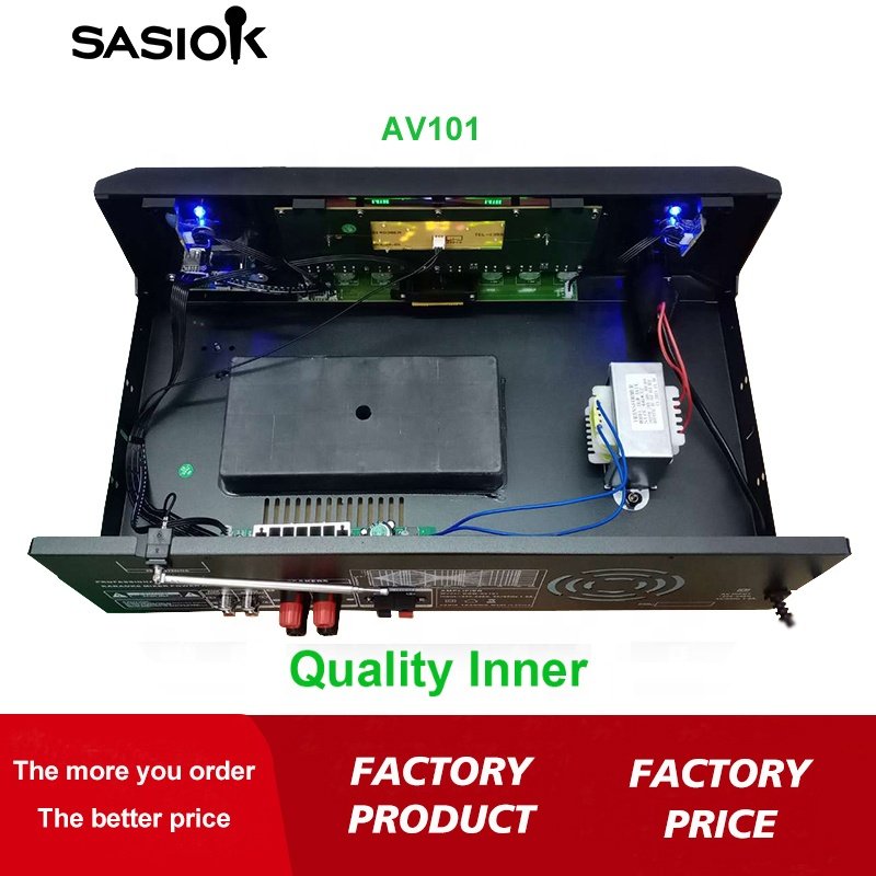 AV101 Mic Echo AC+DC 2 Power Sources HIFI/BT/USB/SD/MMC/AUX Audio Input FM Receivers Stereo Karaoke Amplifiers Professional LED.
