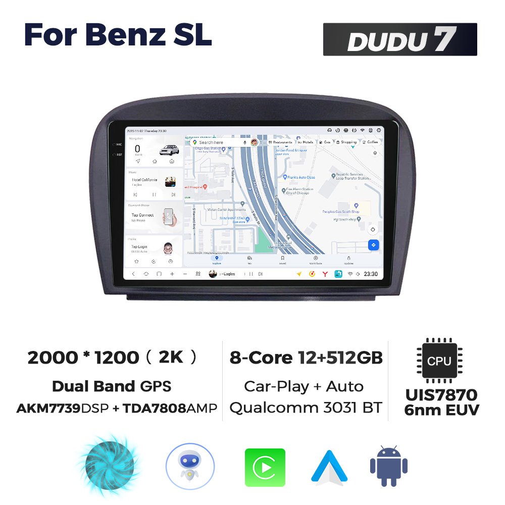 MEKEDE Android Car Video Car Stereo Auto Radio DUDU 2K Touch Screen 12+512GB 7870 System for BENZ SL