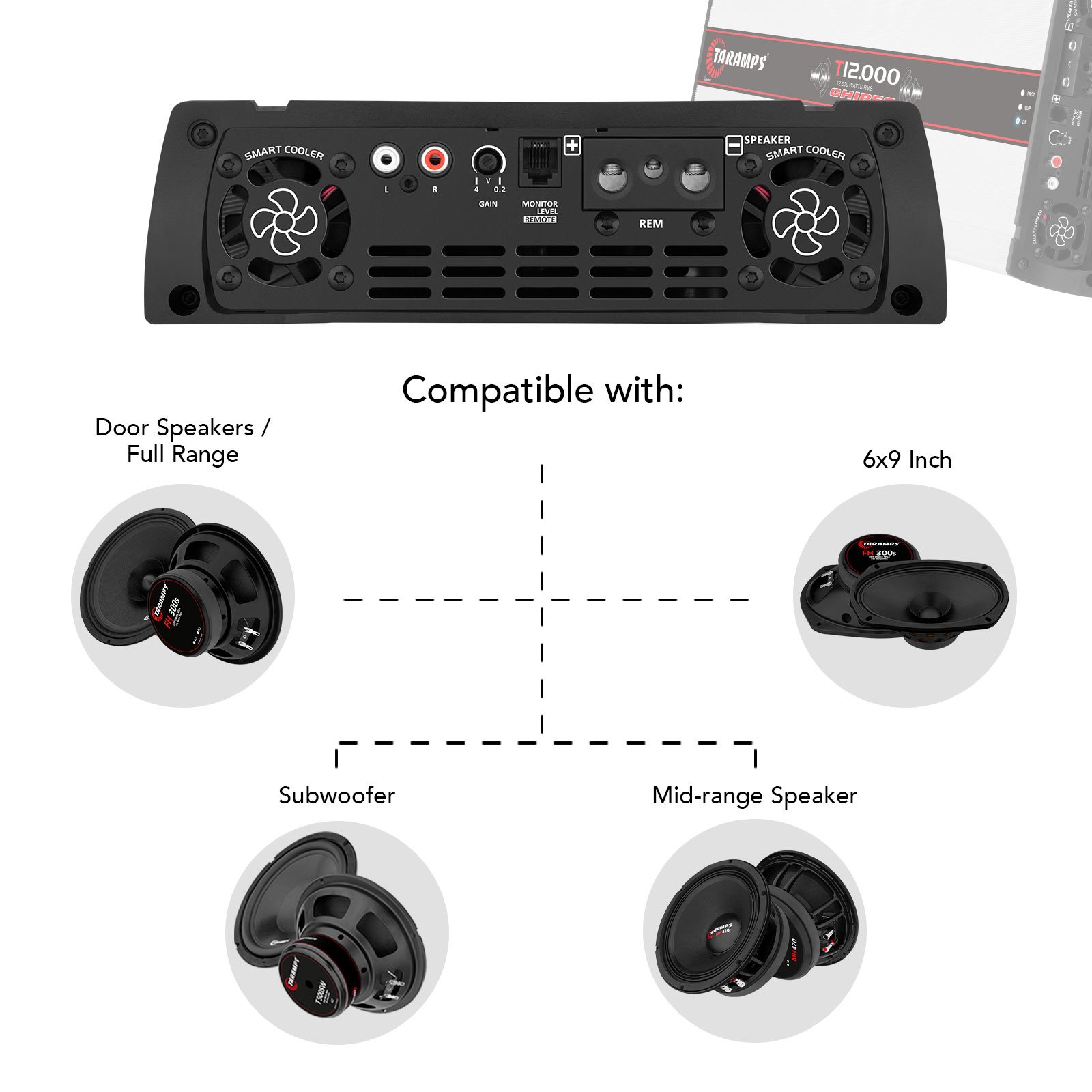 Taramps T 12.000 Chipeo Amplifier 12000 Watts RMS 1 Channel Car Audio Peak Power 13300W RMS Monoblock Amp SoundSystem Automotive