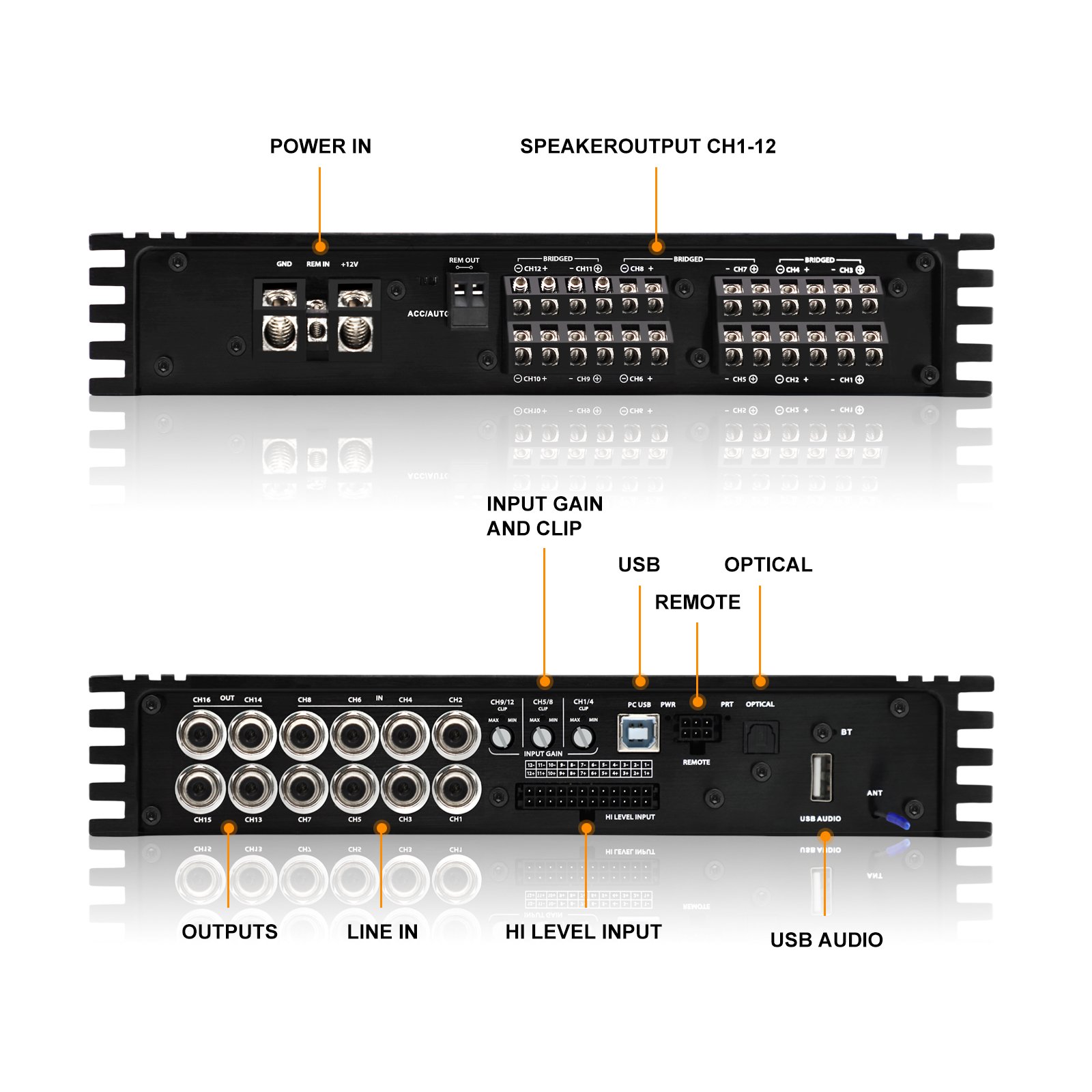 AudioWinner T1216.12D Original Design 12 in Dsp Car Amplifier with 16 Channel Audio Amplifier