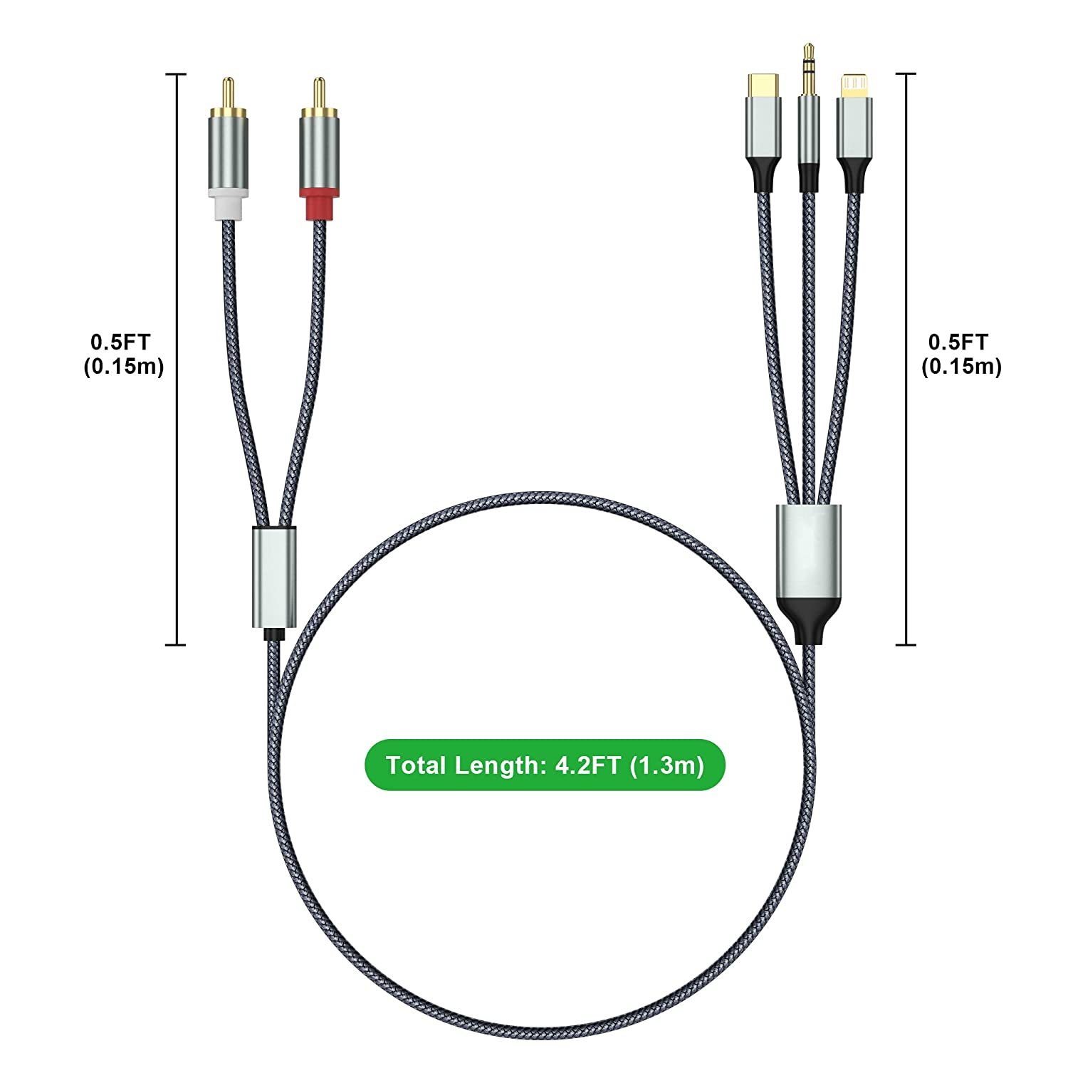 8 Pin to RCA Cable Audio Aux Adapter Cable USB C to 2 RCA Audio Cable for Power Amplifier Car Home Theater Gold PVC Polybag
